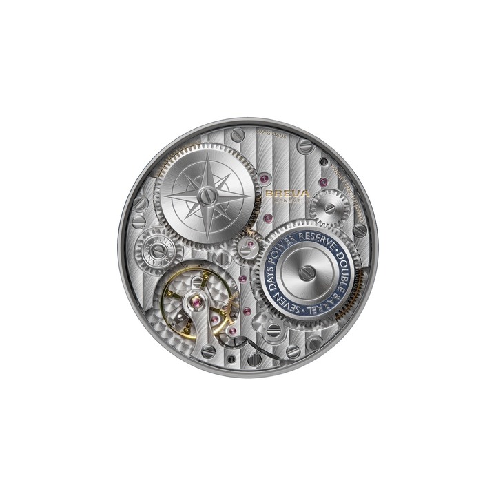 Pour ce premier modèle, un mouvement à double barillet disposant d'une réserve de marche exceptionnelle de 7 jours a été créé par Jean-François Mojon et la manufacture Chronode.